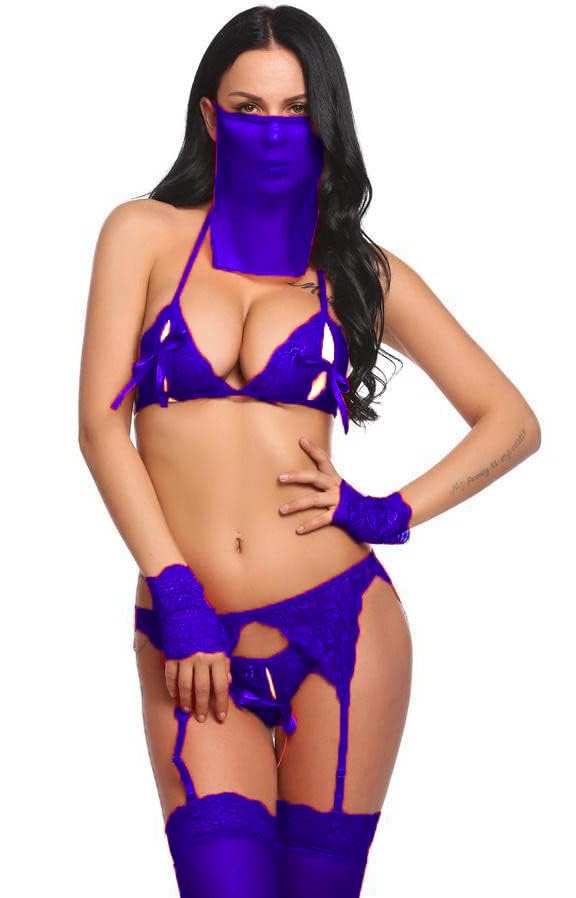 Women Babydoll Nightwear Lingerie, Swimwear Beachwear Sheer Lingerie Bra, Panty with Mask and Gloves Set for Women Girl