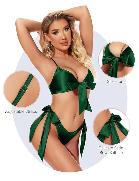 Babydoll Bikini Set| Non-Padded Bra & Panty | Nightwear/Lingerie/Negligee| Hot & Sexy for Couples Honeymoon/First Night (Green, Red, Pink, Maroon)