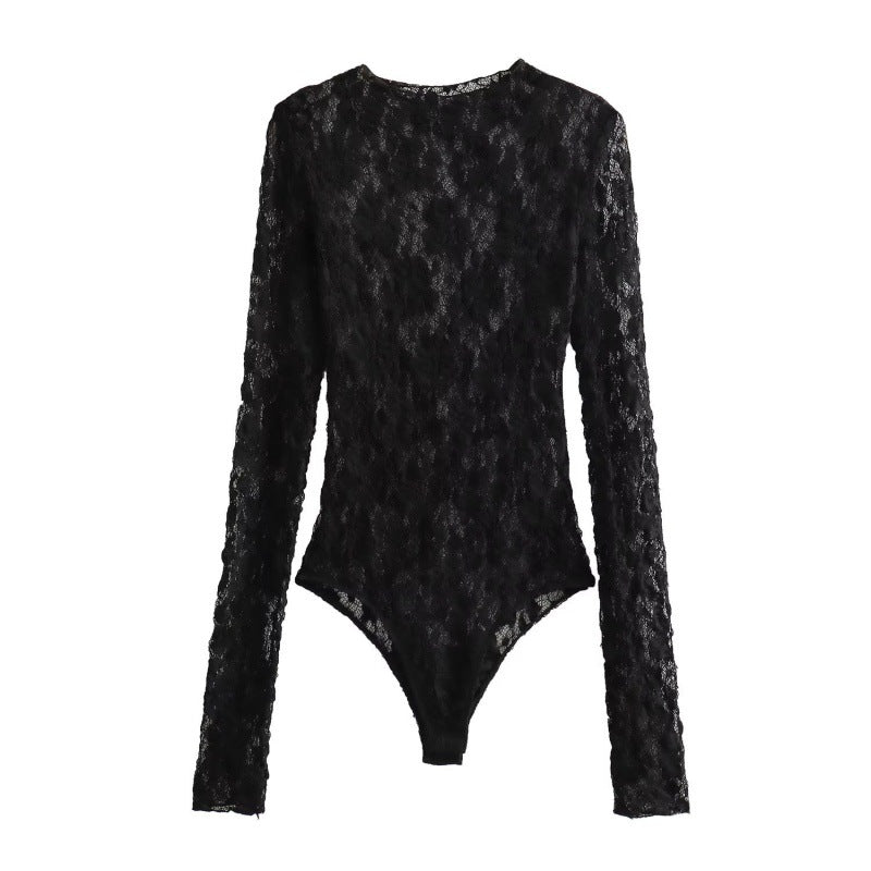 Fashionable and Sexy Lace Jumpsuit with Slit Pants Set