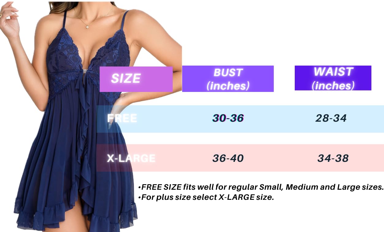 Women Lingerie Front Closure Babydoll Lace Chemise V Neck Ruffle Nightgown Sexy Sleepwear