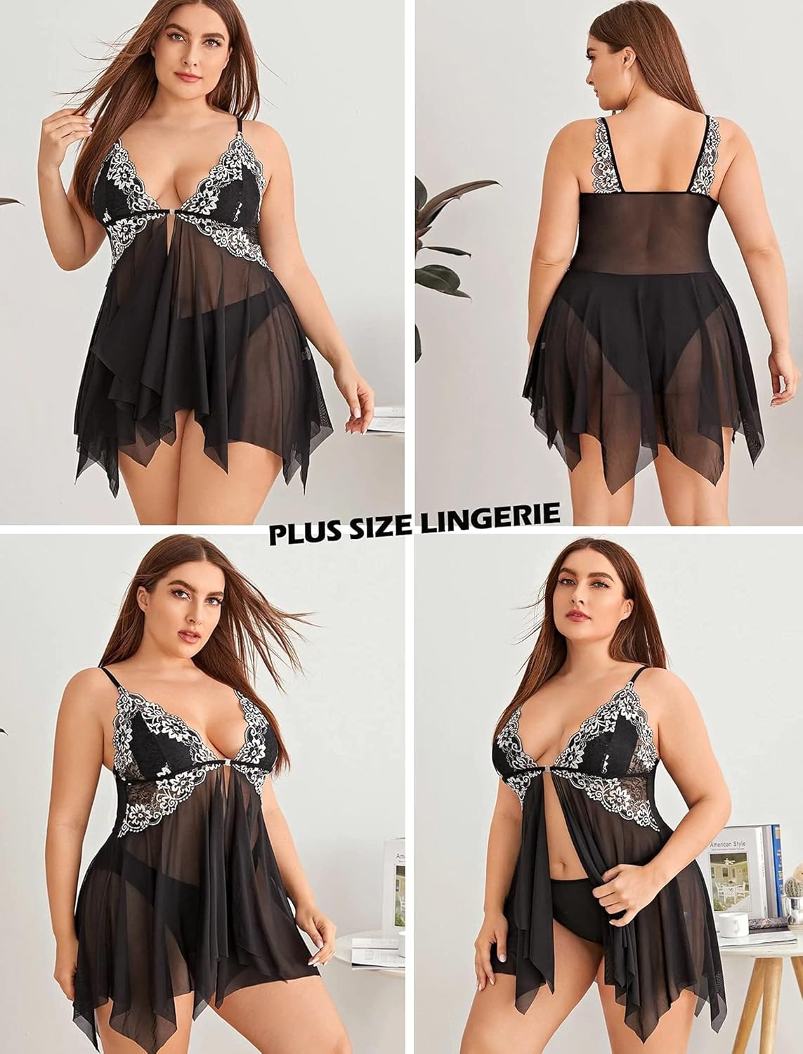 Women Lace Lingerie Front Closure Babydoll V Neck Nightwear Sexy Chemise Nightie Chrismas Bikini Girlfriend Wife Babydoll Valentine Festival