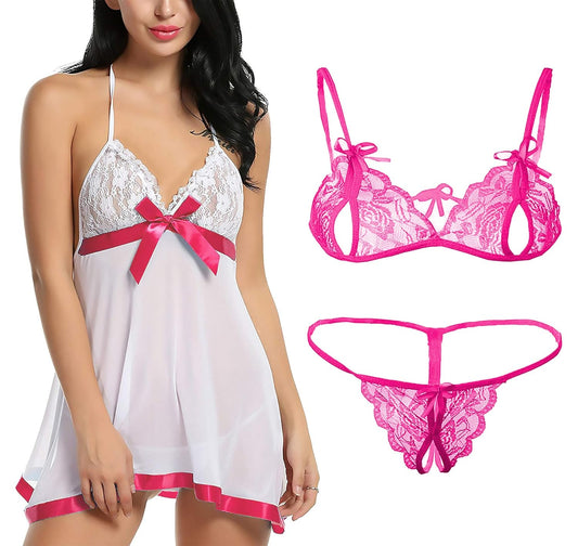 Xs and Os Combo Offer! Women Babydoll Nightwear Lace Bra Panty Lingerie Set