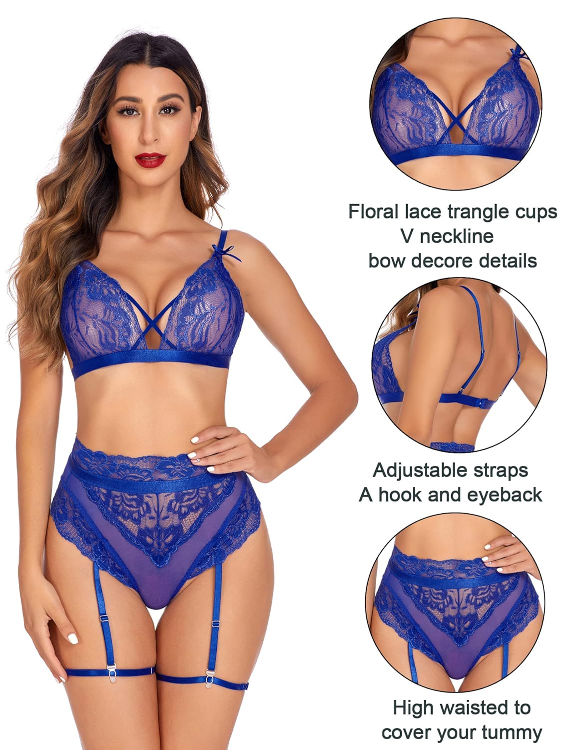 Women Babydoll Lingerie for Honeymoon Special Night Occasion with Bra Panty, G-Thong and Garter Belt Free Size