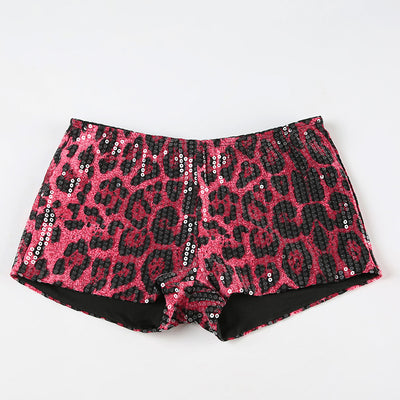 Low waisted sequined leopard print contrasting sexy shorts with tight fit display slim fit hot pants
