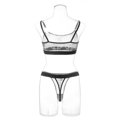 Sexy Women's Mesh Printed Underwear Bra Sex Set
