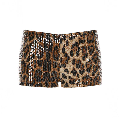 Low waisted sequined leopard print contrasting sexy shorts with tight fit display slim fit hot pants