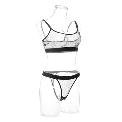 Sexy Women's Mesh Printed Underwear Bra Sex Set