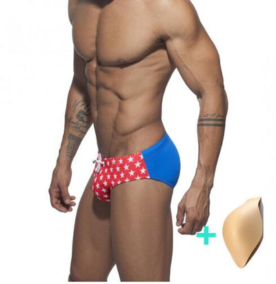 Man's Low Rize Swimming Tight Push-up Pad Swim Trunks Sport Briefs Swimwear Low Waist Gay Beach